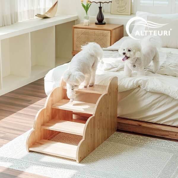 [오늘출발] 알뜨리 몽뜨리 원목 애견계단 4단 강아지 고양이 침대 펫스텝 반려동몰 발판