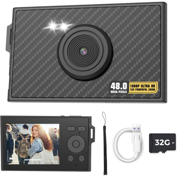 축구 카메라 게임 장비 스마트 디지털 FHD 1080P 48MP 초박형 포인트 앤 슛 16배 줌 플래시 손떨림 방지 여