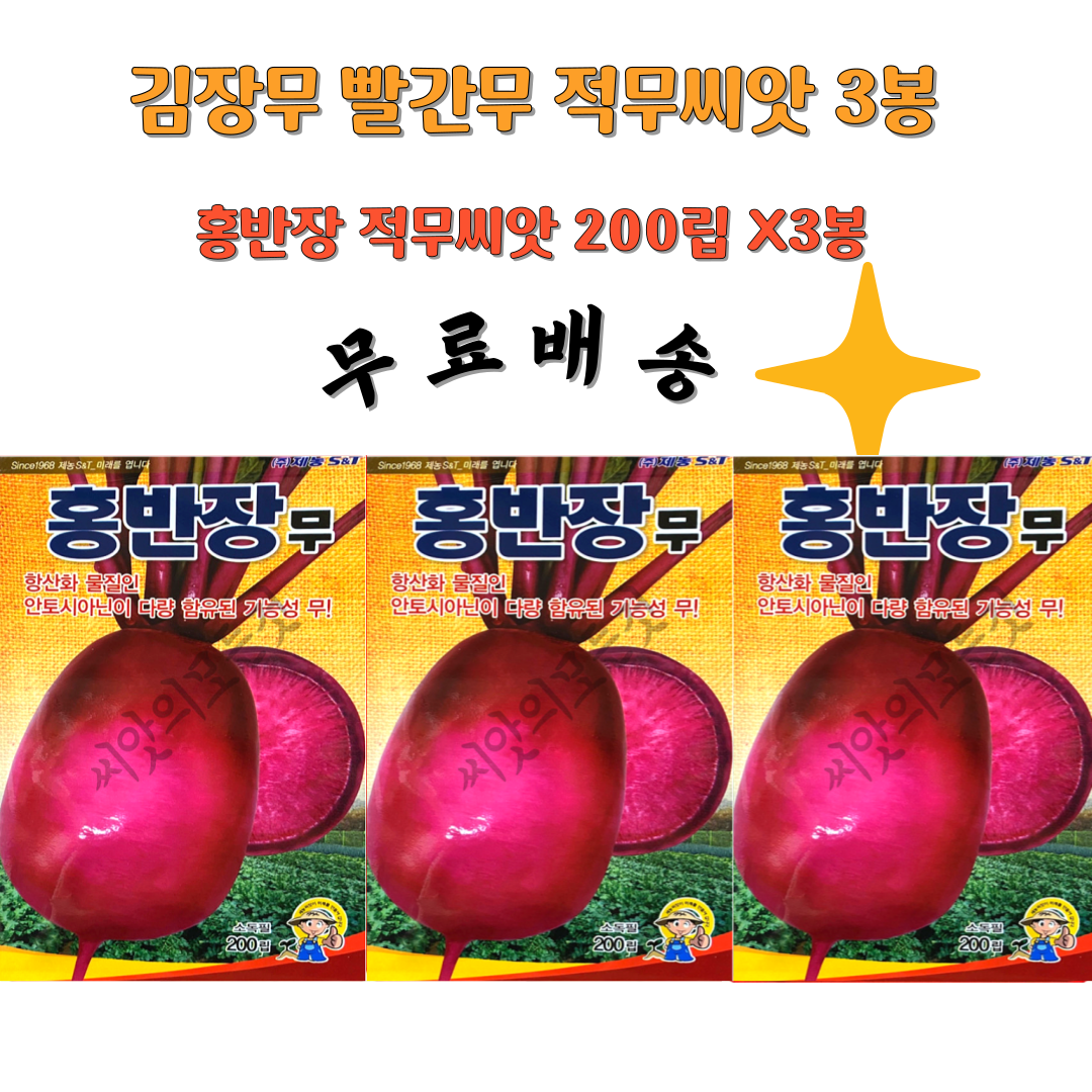 [오늘출발]빨간무씨앗 적무씨앗 김장무종자 홍반장무 3봉 1세트