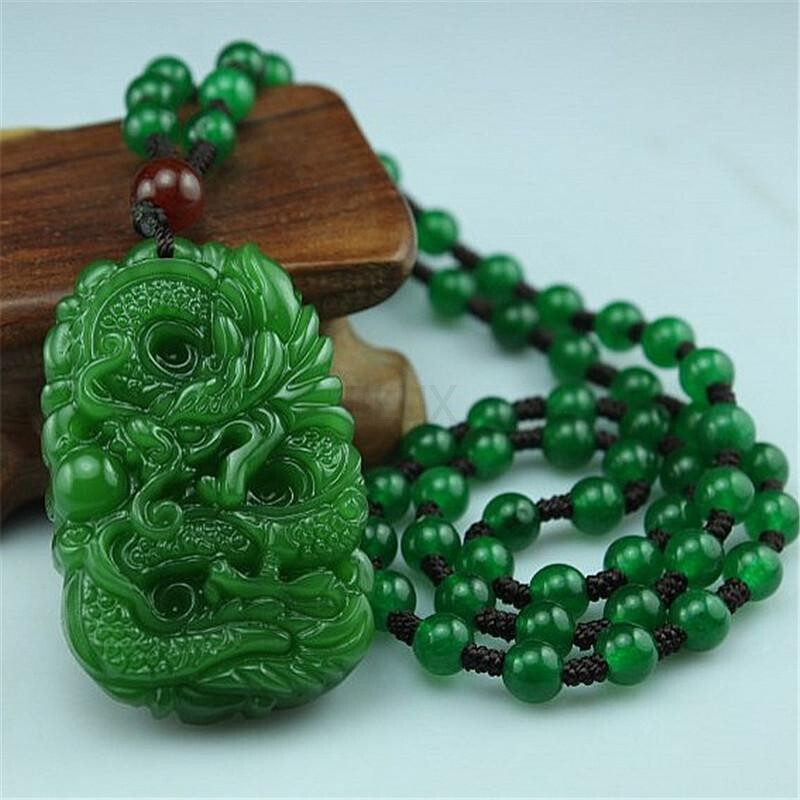 바이픽 4 천연석 탄생석 원석 자연 그린 옥 드래곤 펜던트 비즈 목걸이 매력 보석 패션 액세서리 손으로 조