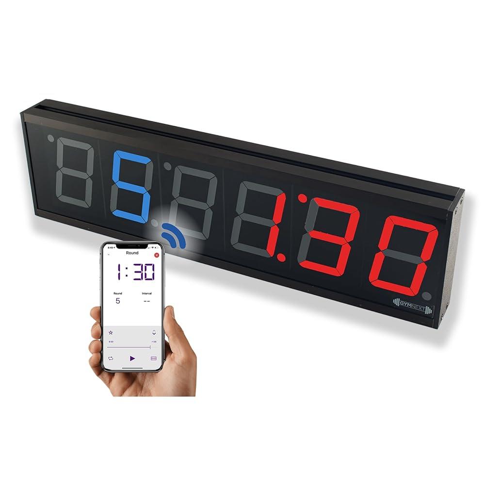 GymNext Flex Timer - 체육관 에디션 - 블루투스를 통해 무료 모바일 앱에서 제어되는 대형 4인치 LED 인터