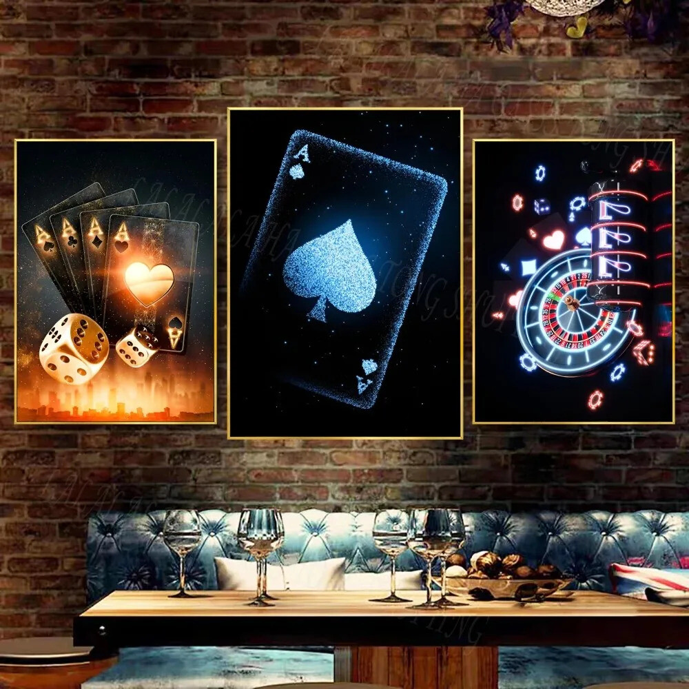 메주틀 포커 카드 그림 인쇄 벽 아트 북유럽 터 바 펍 카지노 홈 프레임