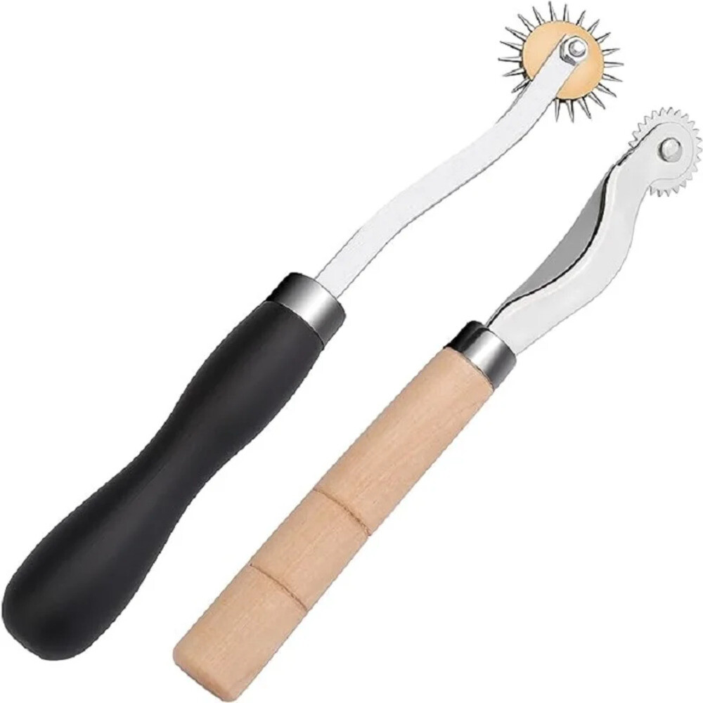 BUDDUR 나무 손잡이가 달린 트레이싱 휠 바느질 스티치 룰렛 마커 DIY 수제 가죽 공예 절단 도구 2 개
