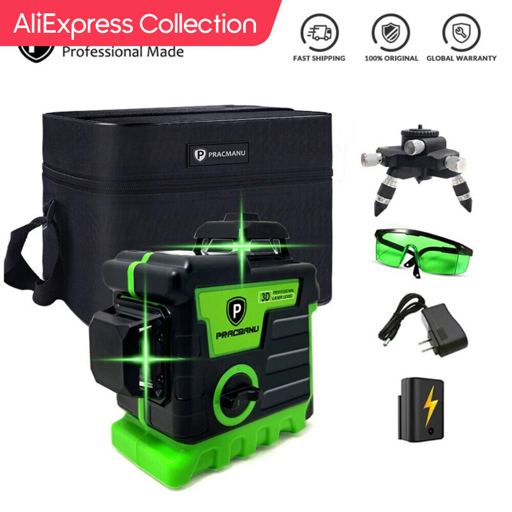 [오늘출발] AliExpress 컬렉션 Pracmanu 레이저 레벨 12 라인 3D 수평 및 수직 크로스 슈퍼 강력한 녹색