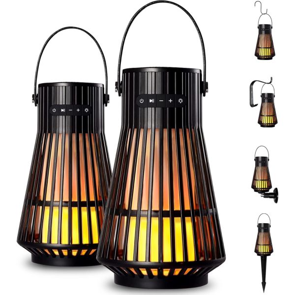 NUNET LED Flame Tiki Torch 실외 블루투스 스피커 w. 깜박이는 불꽃TWS True 무선 스테레오 최대 2개 스피