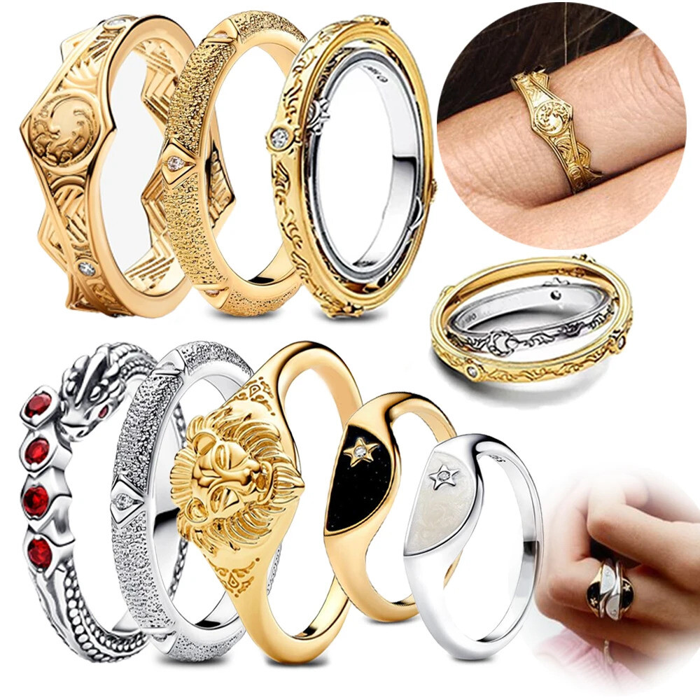 엘든링 게임 시리즈 925 스털링 실버 드래곤 스파클링 골든 크라운 링 라니스터 사자 반지 중립 스타일 쥬