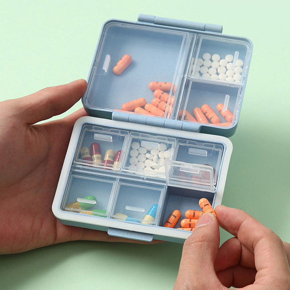 [오늘출발] 휴대용 알약 상자 건강 관리 컨테이너 케이스 스플리터 여행용 휴대하기 쉬운 작은 다채로운 9 그리드 슬롯