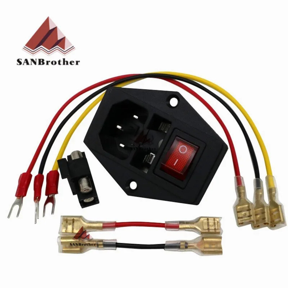 핫 15A 250V 전원 스위치 빨간색 트리플 로커 스위치가 있는 AC 콘센트 3d 프린터퓨즈가 구리 삼각대 피트