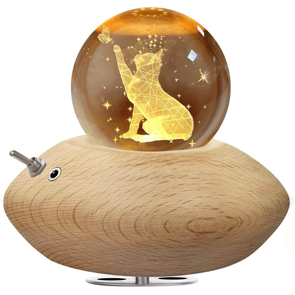 선물 인기 Yibaision 오르골 별의 왕자님 크리스탈 볼 간접 조명 LED-고양이(곡목: 너를 태워)