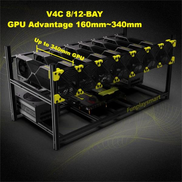 [오늘출발] Funplaysmart 8/12 GPU 채굴 프레임 알루미늄 합금 쌓을 수 있는 암호화폐 케이스 팬 브래킷이 오픈 에어