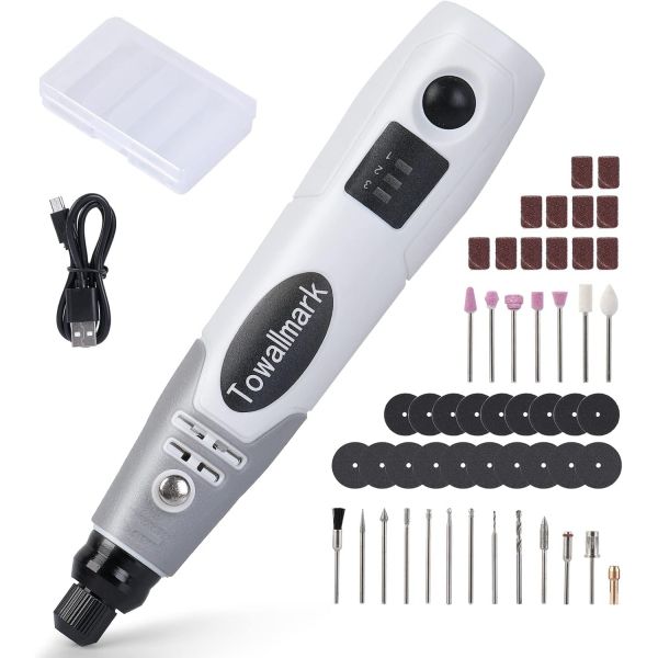 PioneerWorks50개의 액세서리가 포함된 무선 회전 공구 키트 3.6V USB 충전 샌딩 연마 드릴링 조각 섬세한