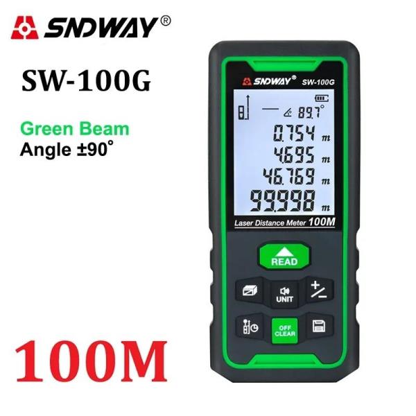 [오늘출발] SNDWAY 레이저 거리 계량기 디지털 전자 레벨 눈금자 룰렛 테이프 측정 100m 50m