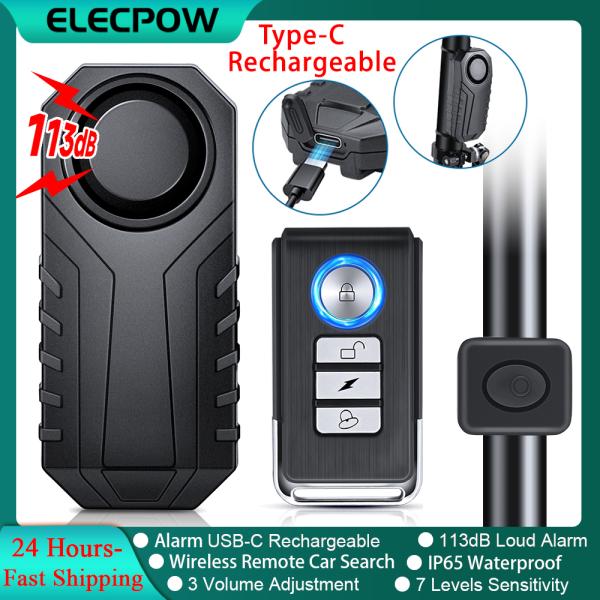 [해외] Elecpow C 타입 충전식 자전거 경보 시스템 IP65 방수 113dB 리모컨 검색 무선 경적 알림