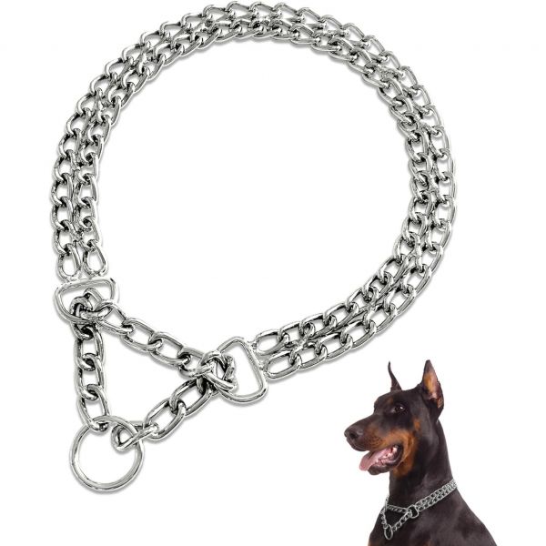 LOS ANDES애견 체인 칼라 메탈 마틴게일 노풀 도그 슬립 씹음 방지 트레이닝 크롬 도금 이중 링크 대형 소