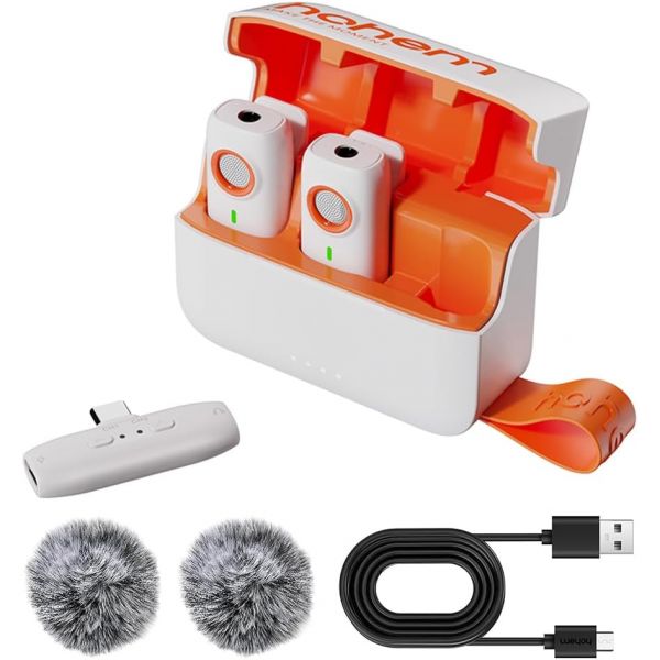 HOHEM hohem타입C 포트용 Wireless Lavalier 마이크 MIC01 노이즈 캔슬링 내장 TF 카드 슬롯 라이브 스트리밍용