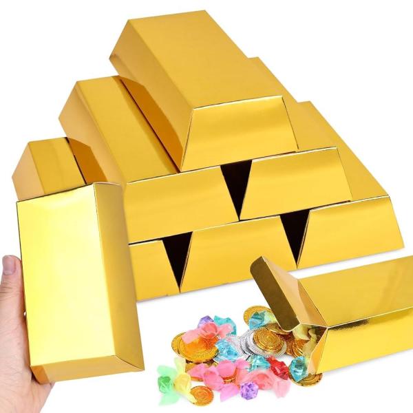 VGOODALL 24PCS Gold Bar Chocolate Boxes Golden Brick Gift Box Treat Box for Chocolates Coins Casino