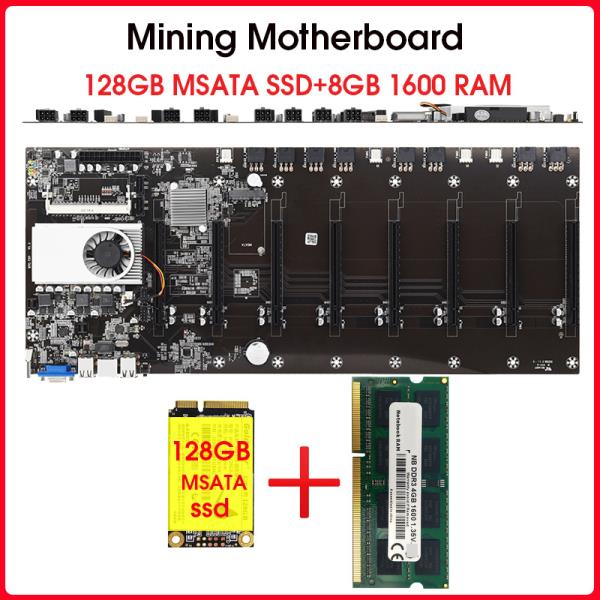 [오늘출발] BTC-T37 마이닝 마더보드 8 GPU 비트코인 암호화 이더럼 128GB MSATA SSD DDR3 1600MHZ RAM 세트 포함