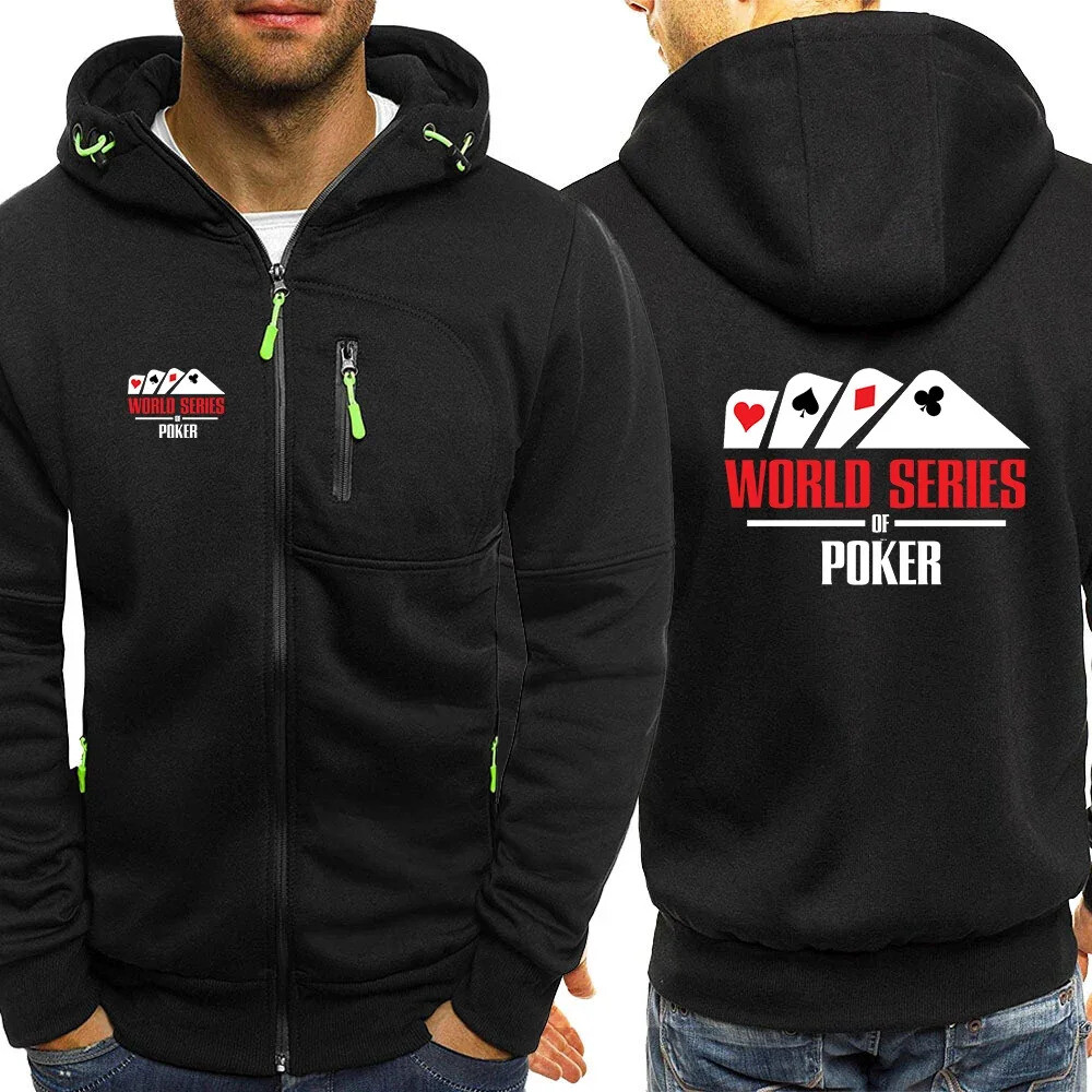 대령계급장 월드 시리즈 포커 2024 남성용 긴팔 캐주얼 후드 지퍼 패셔너블 재킷 단색 맨투맨 신상