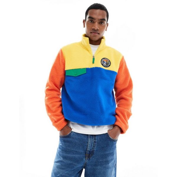 폴로 랄프로렌 컬러블록 빈티지 폴리플리스 반집업 맨투맨 스웻셔츠 클래식 오버핏 fit옐로우 멀티