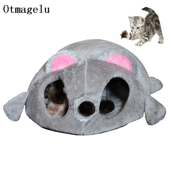 [오늘출발] 고양이를위한 재미 있은 마우스 모양 침대 작은 개 동굴 패드 이동식 쿠션 방수 바닥 애완 동물 강아지 고
