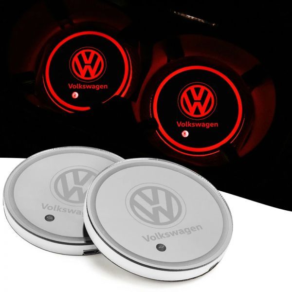 LED 자동차 컵 음료 거치대 로고 라이트 폭스바겐 VW MTM 블루 모션 캐디 시로코 골프 6 7 용 USB 충전 발