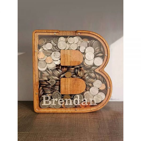 나무 알파벳 저금통 예금 항아리 돈 보관함