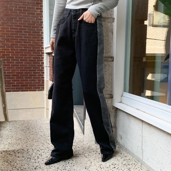 하프클럽/ 잇그레 배색 스판 일자 데님 팬츠