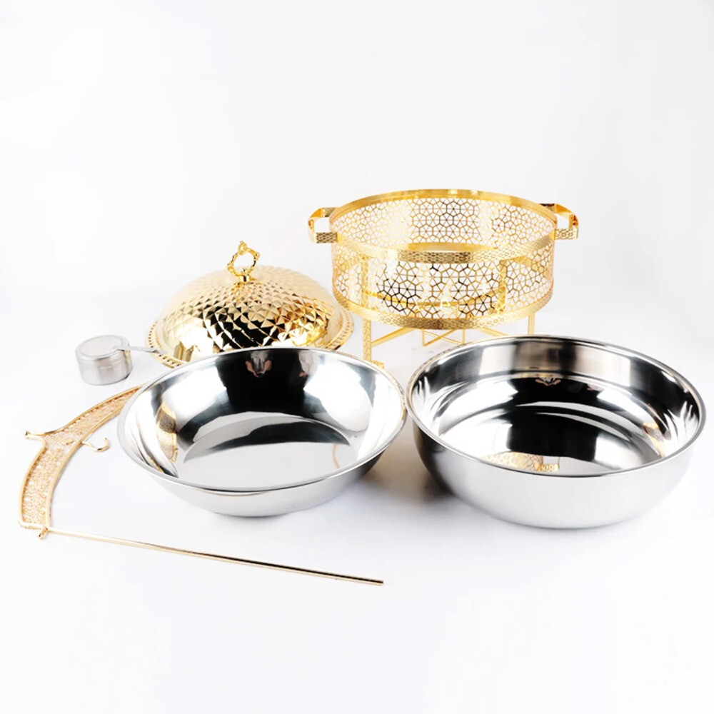 차핑디쉬 호텔 라운드 골드 브래킷 뚜껑 포함 뷔페 장비 스테인레스 스틸 차핑 접시 황금 네잎 클로버 글로