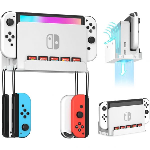 스위치 및 OLED용 월 마운트 브래킷 5개의 게임 카드 슬롯과 4개의 조이콘 후크가 있는 스위치용 설치하기