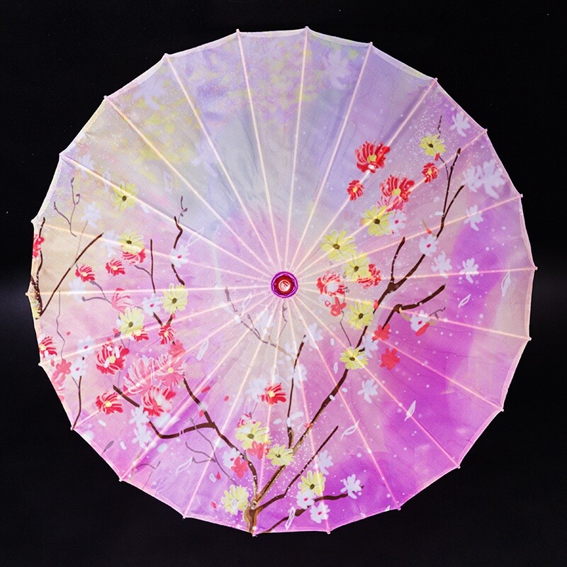 우산레트로꽃-보라색모래색의화려한벚꽃/우산 조명이 추가된 장식용 실크 우산/70cm/반 착용