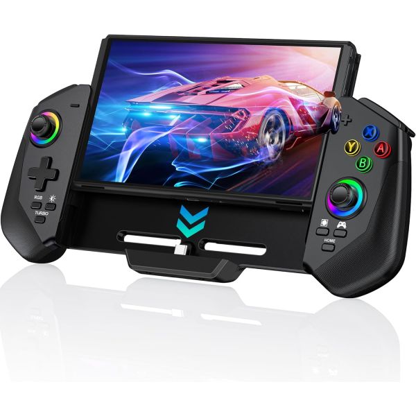 닌텐도 스위치 OLED용 홀 조이스틱이 장착된 컨트롤러 RGB 라이트 터보 듀얼 모터 4 게임 슬롯이 프로 리모