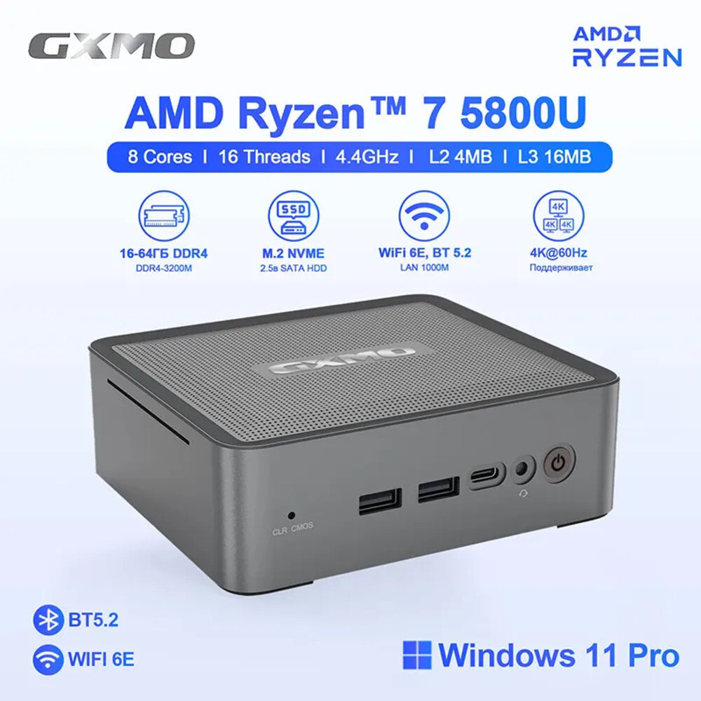 [해외] GXMO U58 미니 PC AMD Ryzen7 5800U DDR4 16GB RAM 512GB SSD Radeon 그래픽 8 코어 2000MHz Windows 11 프