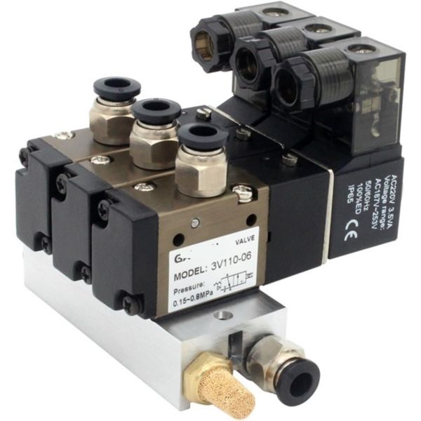 3V11006NC 정상 폐쇄형 솔레노이드 밸브 스테이션 블록 머플러 피팅 베이스 매니폴드 DC12v DC24v AC110v A