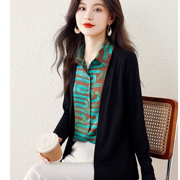 긴팔 셔츠 여성 니트 가디건 2024 새로운 패션 노화 감소 서양식 작은 셔츠 봄과 가을상의 무료배송이벤트