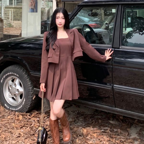 가을 프렌치 숏 블레이저 플리츠 서스펜더 스커트 투피스 세트 무료배송 이벤트