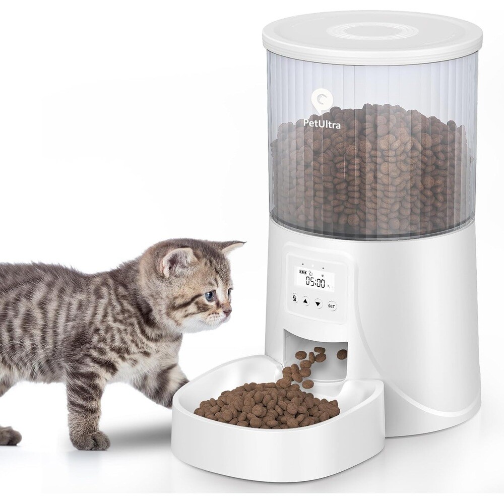 PetUltra 자동 먹이기 고양이 타이머식 4L용량 급전 정시 정량 도식 방지 -플라스틱 식기 화이트