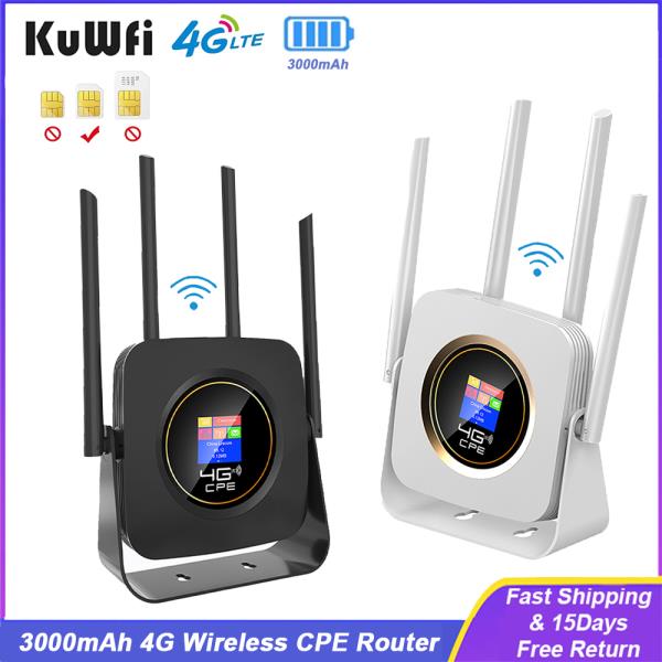 [오늘출발] 공유기 KuWFi 150Mbps 4G CPE 라우터 CAT4 3000mAh LTE Wi-Fi 핫스팟 SIM 카드 슬롯 LAN 포트 4 홈 오