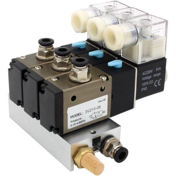 3V21008NC 정상 폐쇄형 솔레노이드 밸브 스테이션 블록 머플러 피팅 베이스 매니폴드 DC 12v 24v AC 110v 3