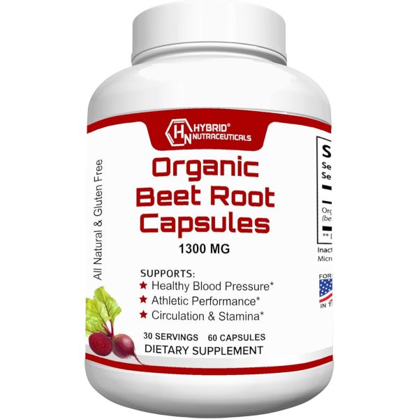 하이브리드 영양 오가닉 비트 뿌리 캡슐 1300mg 내추럴 산화 질소 부스터 운동 능력 서포트 60캡슐