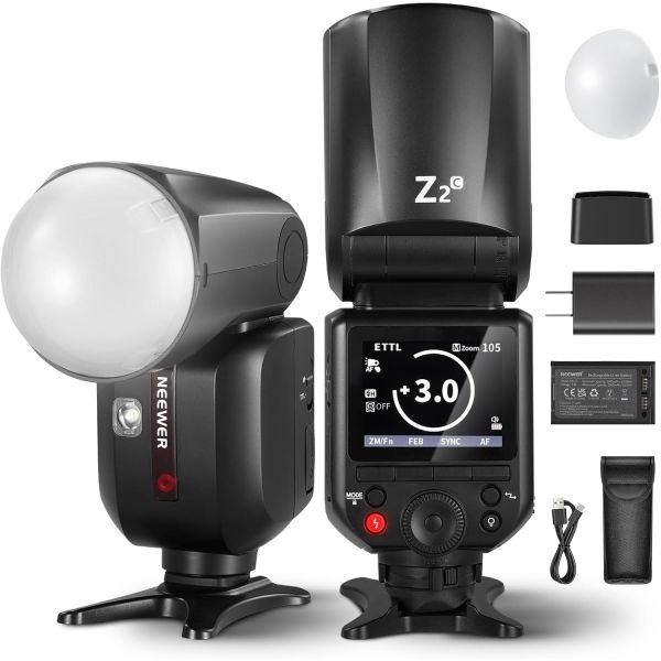 NEWER Z2-C 2.4G TTL 원형 헤드 플래시 캐논용 라이트 돔 디퓨저 포함 76W 스피드라이트 업그레이드 UI M T