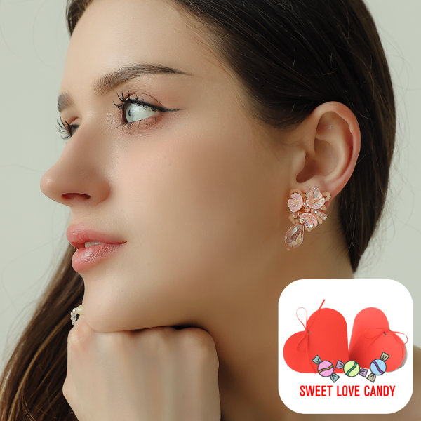 [미주컴퍼니]헤스티아 +SWEET LOVE CANDY 패키지 벚꽃 핀 길을 너에게 줄게 비즈 귀걸이+핑크선물포장+쇼핑백