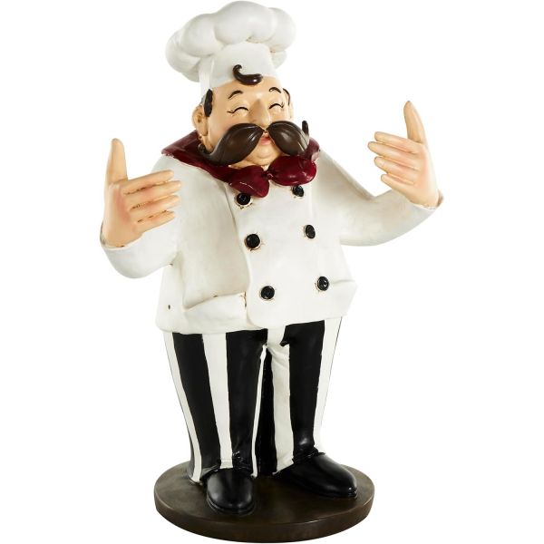 Deco 79 와인 홀더 슬롯 2개가 있는 폴리스톤 셰프 조각 12인치 x 8인치 16인치 화이트