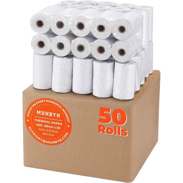MUNBYN 2 14 x 50 보온 종이50롤 BPA 무료 영수증 용지 58mm 용지에 미니 POS 프린터 사각 단말기 신용 카
