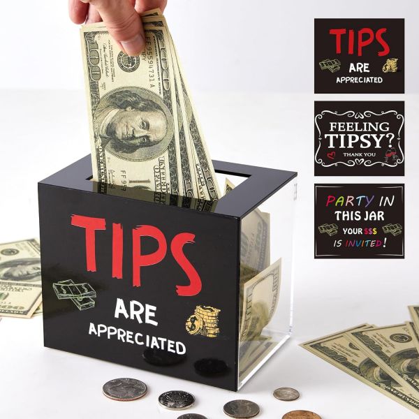 아크릴 팁 항아리 운전자에게 이상적인 바텐더 바 머니 컬렉션 뮤지션 버킷 레스토랑 기부 제안 상자3종 스