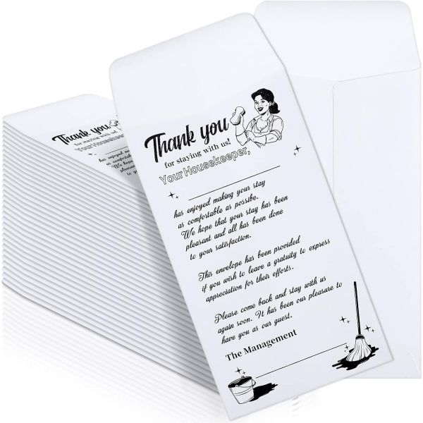 파인 600 팩 하우스키핑 감사 팁 봉투 호텔 모텔용 현금 셀프 접착 코인 시드 머니 그라튜티 키 카드 절약