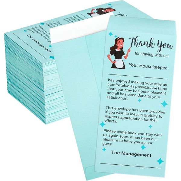 100pcs 하우스키핑 팁 봉투 현금 셀프 접착 감사 대용량 호텔 모텔 코인 시드 머니 카드 저축 체크 6.6 x 3