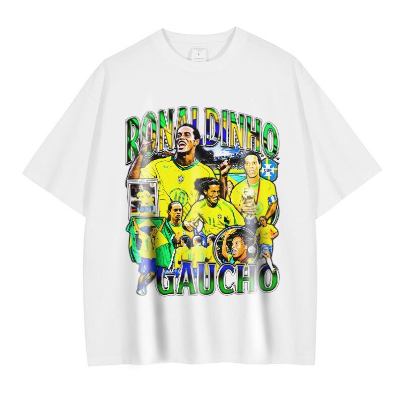 호나우지뉴 호나우딩요 브라질 바르셀로나 축구 EPL 프린트 티셔츠 반팔  빈티지 라리가-4/XXL