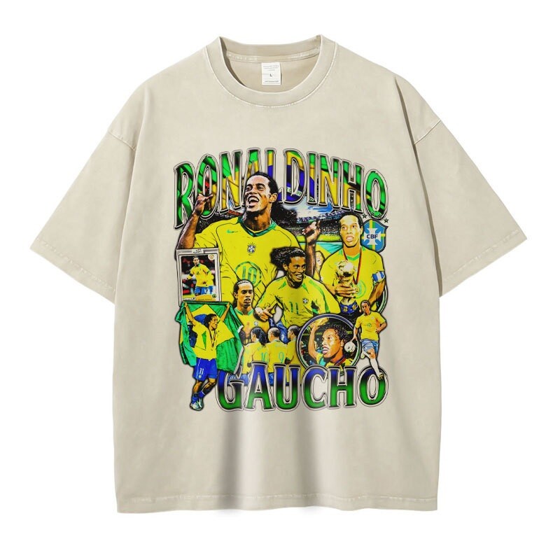 호나우지뉴 호나우딩요 브라질 바르셀로나 축구 EPL 프린트 티셔츠 반팔  빈티지 라리가-5/S