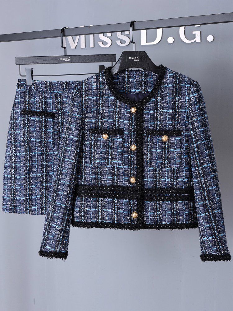 고급 홍콩 수입의류 여성 가을 하이엔드 명품스타일 트위드자켓 스커트 정장 투피스세트 하객룩