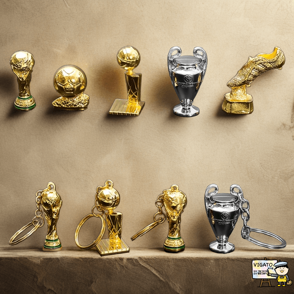 키링 UEFA 챔피언스리그 발롱도르 수상 스페인 프리메라리가 미니 트로피 축구 액세서리 키홀더